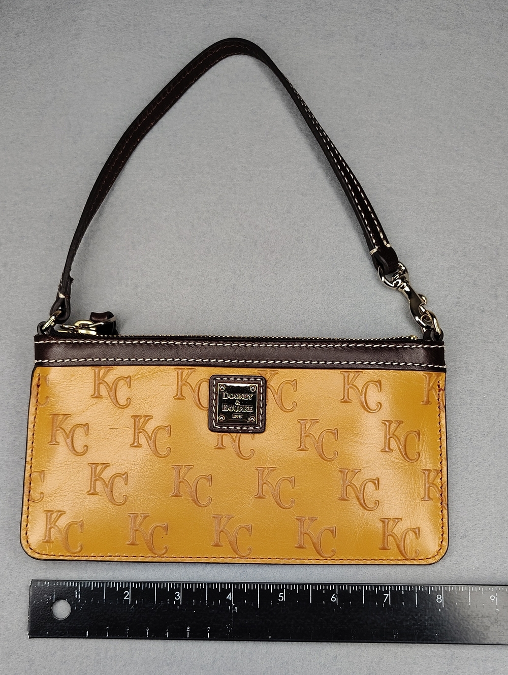 Dooney & Bourke KC Embossed Tan Leather Wristlet Authentic
